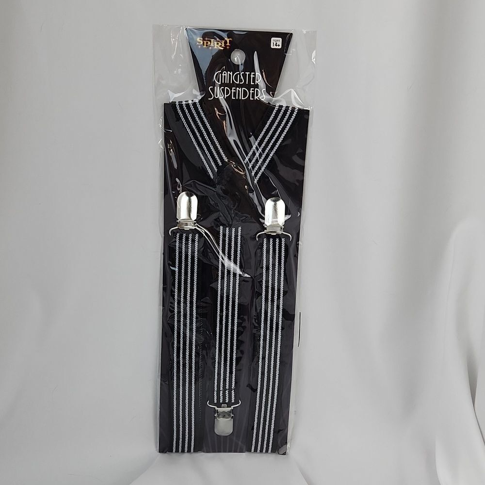 🔹️NWT Black & White Striped Suspenders Adult One Size - Picture 2 of 5